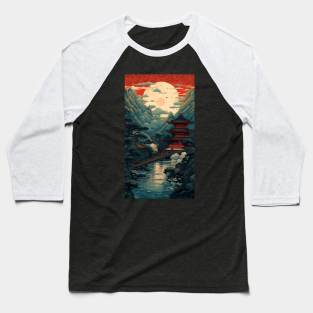 Ethereal East: Intricate Pagoda Landscapes Baseball T-Shirt